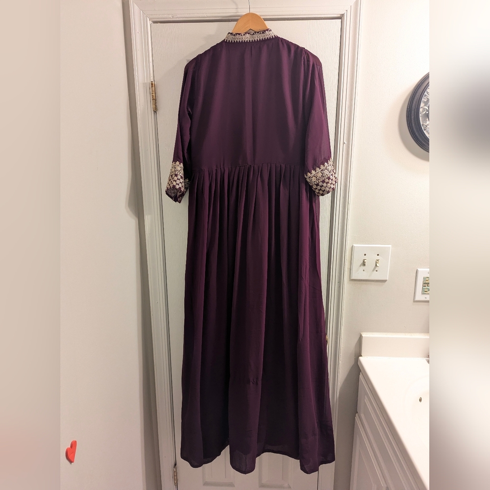 Rich Purple Kurta Gown with Gold & Silver Embroidery - Picture 2 of 5